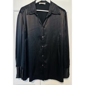 Elena Miro Ladies Evening Blouse Black Silk Beaded Made In Italy W1014